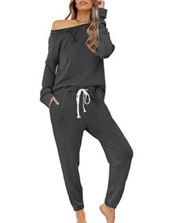 Zilcremo Damen Zweiteiliger Schlafanzug Set Baumwolle Langarm Nachtwäsche Sleepwear und Pyjamahose Lounge Sets Dunkelgrau M von Zilcremo