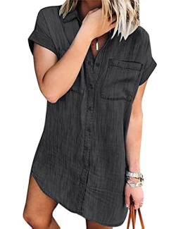 Zilcremo Jeanskleid Damen Sommer Kurzarm Button Down Kurz Denim Kleid Blusenkleid Hemdkleid Sommerkleid Schwarz M von Zilcremo