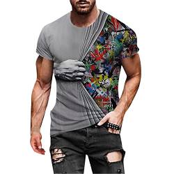 Herren T-Shirt Regenbogen Batik Streetwear 3D Druck Kurzarm Rundhals Tops Casual Loose Basic Tee für Männer Sommer Bunt Muster Kurzarmshirt Laufen Fitness Trainingsshirt Oberteile Herren Sport von Zilosconcy