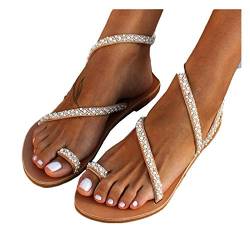 Zilosconcy Damen Sandalen Lässige Lace Spitze Riemchen Elegante Flip Flop Sandals Schuhe Flache Römische Zehe Ring Römersandalen Sandalen Zehentrenner Blumen Gladiator Strandsandalen Sommerschuhe von Zilosconcy