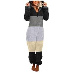 Zilosconcy Einteiler Schlafanzug Damen Langarm Plüsch Pyjama Homeservice Anzug Winter Dicke Weicher Pyjama Print Freizeitanzug Mit Kapuze Overall Homewear Jumpsuit von Zilosconcy