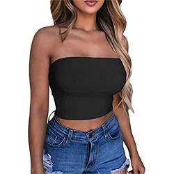 Zilosconcy Frauen Sexy Einfarbiges Bauchfreies Top Trägerloses Bandeau Schlauchoberteil Ärmelloses Rückenfreies Tank Cami Weste Top Mit V Ausschnitt Damen von Zilosconcy