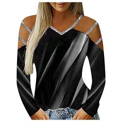 Zilosconcy Glitzer Oberteile Damen Sexy Party Streetwear Langarmshirt Festlich Blumen Lässiges Schulterfrei Bluse Tunika Tops Elegant Casual Pullover von Zilosconcy