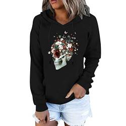 Zilosconcy Hoodie Damen Grün Kapuzenpullover Damen Oversize Pullover Damen Lang Strick Sweatshirt Damen Mit Kapuze Damen Langarmshirt Schwarz Pulli Damen Schwarz Mit Totenkopf von Zilosconcy