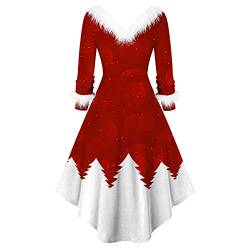 Zilosconcy Weihnachtskleid Damen Große Größe Womens Hot Christmas Langarm V-Kragen Asymmetrisches Partykleid Kleid Schulterfrei Damen Partykleid Weihnachtsfrau Kleid Kostüm Damen von Zilosconcy