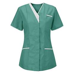 Zilosconcy Wrap Damen Krankenschwesteruniform Multiple Kurzarm Pfleger-Top Krankenschwester Berufsbekleidung Damen Kurzärmelig Lässig Tops Kasack V-Ausschnitt Pflege Arbeitsuniform Top Uniform von Zilosconcy