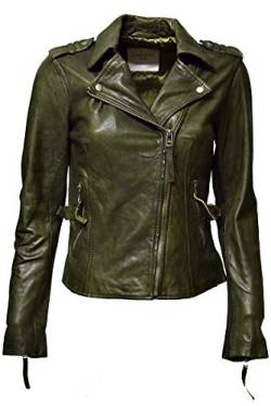 Zimmert Leather Damen Biker Lederjacke Amalia Lammnappa Grün Khaki (Khaki, 38) von Zimmert Leather