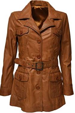 Zimmert Leather Damen Kurzmantel Ledermantel Übergang Weiches Lammnappa Sabina Gürtel mit Schnalle (42, Cognac) von Zimmert Leather