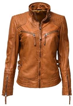 Zimmert Leather Damen Lederjacke echt Leder aus Fily leichtem Lammnappa Hellgrau Grau Braun Stehkragen (40, Cognac) von Zimmert Leather