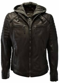 Zimmert Leather Herren Lederjacke Carlo Echt Leder Lammnappa mit Waschung,Stehkragen und Armsteppung Schwarz Cognac abnehmbare Kapuze (as3, numeric, numeric_52, regular, short, schwarz) von Zimmert Leather