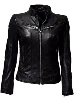 Zimmert Leather Lederjacke Damen Biker Frida Slim-Fit weiches Lamm-Nappa, Reißverschluss, Stehkragen mit Schnalle Gelb Cognac Braun Dunkelrot (38, Schwarz) von Zimmert Leather