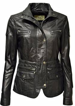 Zimmert Leather Sportliche Damen Lederjacke LILLI Tailliert länger stehkragen weiches Leder Cognac Braun Schwarz (38, Schwarz) von Zimmert Leather