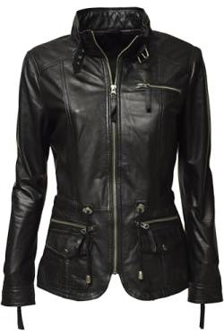 Zimmert Leather Sportliche Damen Lederjacke Lana Tailliert länger stehkragen weiches Leder Cognac Braun Schwarz (44, Schwarz) von Zimmert Leather