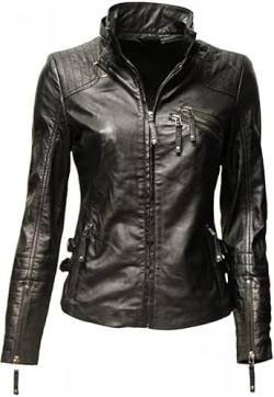 Zimmert Leather Übergangsjacke Damen Biker Lederjacke Amy gesteppt washed used-look Slim-Fit (36, Schwarz) von Zimmert Leather