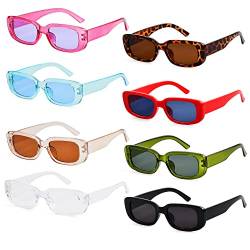 Zimoer 8 Stück Retro Rechteckige Sonnenbrille, Rechteckige Vintage Sonnenbrille Party, UV 400 Brille Retro Quadrat Brillen Mode Sonnenbrille Farbe Brille Set, für Reise, Fahren Angeln Reisen von Zimoer