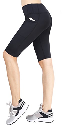Zinmore Damen Laufhose Radhose Übung Workout Yoga Shorts Halbhose mit Taschen - Schwarz - X-Groß von Zinmore