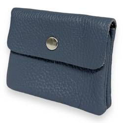 Ziona Portemonnaie Damen klein Leder mit Münzfach und Knopf Mini Geldbörse Brieftsche Geldbeutel Echtleder (Jeansblau) von Ziona