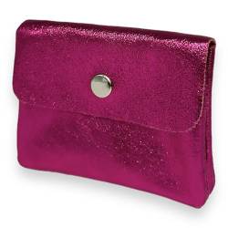 Ziona Portemonnaie Damen klein Leder mit Münzfach und Knopf Mini Geldbörse Brieftsche Geldbeutel Echtleder (Metallic-Pink) von Ziona