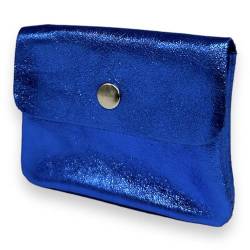 Ziona Portemonnaie Damen klein Leder mit Münzfach und Knopf Mini Geldbörse Brieftsche Geldbeutel Echtleder (Metallic-Royalblau) von Ziona