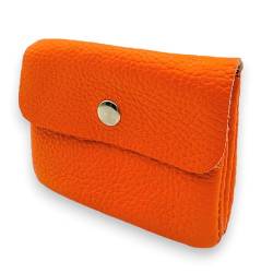 Ziona Portemonnaie Damen klein Leder mit Münzfach und Knopf Mini Geldbörse Brieftsche Geldbeutel Echtleder (Orange) von Ziona