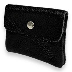 Ziona Portemonnaie Damen klein Leder mit Münzfach und Knopf Mini Geldbörse Brieftsche Geldbeutel Echtleder (Schwarz) von Ziona