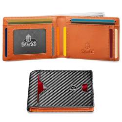 Zitahli Geldbörse für Herren, Herren-Geldbörse, schlankes Leder, zweifach gefaltet, RFID-blockierend, 11 Kartenfächer, Geschenkbox, Carbon Black N Orange, Slim, Minimalistisch von Zitahli