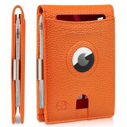 Zitahli Herren Geldbörsen Airtag Halter Slim Rfid Leder mit Geschenkbox, Neu Litschi Orange, Small, Modern von Zitahli