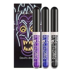 Flüssiger Lipgloss, 3-farbiges flüssiges Lippenstift-Set, Lipgloss, wasserfester Halloween-Diamant-glänzender Schimmer-Lipgloss für Frauen von Ziurmut