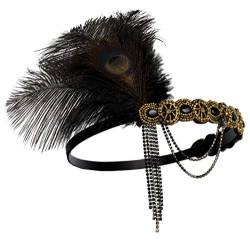 Zivyes 1920er Jahre Flapper Stirnband Roaring 20s Zubehör Hochzeit Headpiece große Gatsby Haarschmuck (1-Gold und Schwarze Feder) von Zivyes