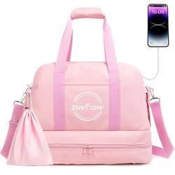 Ziwfow Damen Reisetasche Wasserdicht Sport Turnbeutel Wochenende Reisetasche mit Schuhfach Handgepäck mit USB-Ladeanschluss Krankenhaus Arbeitssets, Pink von Ziwfow