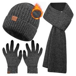 Ziwijity Schal Mütze und Touchscreen Handschuhe Set Für Herren Damen，Winter 3 In 1 Mütze Schal Handschuh Beanie Strickmütze Langer Schal Verdickte Und Weiche Wolle von Ziwijity