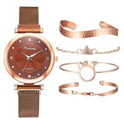 Ziyan Quarz Armbanduhren für Frauen, 5 Stück/Satz Armband Set für Damen Damenuhren Armbanduhren Strass Uhr Set Geschenk (Braun+Armband) von Ziyan