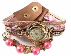 Ziyan Quarz Armbanduhren für Frauen, Perlenuhren und Armband Set für Damen Damenuhren Armbanduhren mit Perlenarmband Uhr Set Geschenk (Rosa) von Ziyan
