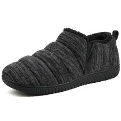 Zizor Herren Gemütliche Memory Foam Hausschuhe mit Plüsch Fleece gefüttert, gestrickt rutschfeste Gummisohle mit einseitiger elastischer Bandage, Schwarz, 44 EU von Zizor