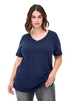 Zizzi Damen Große Größen Einfarbiges Kurzarm T Shirt mit V Ausschnitt Gr - Plus Size Damen Kleidung 42-44 Night Sky von Zizzi