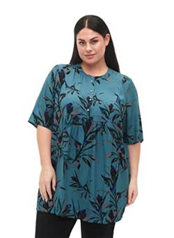 Zizzi Damen Große Größen Tunika Print Viskose A-Linie Gr 42-44 Sea Pine Leaf von Zizzi