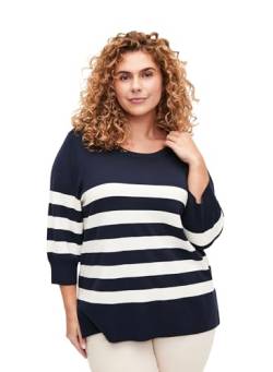 Zizzi Frauen Große Größen Pullover Viskose Streifen Größe 50-52 Navy Blazer/Birch von Zizzi