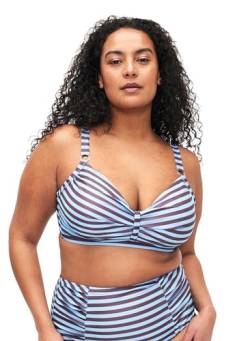 Zizzi Swim by Damen Große Größen Bikini-Oberteil Motiv Bügel Größen Gr 46 BlueBrown Stripe AOP von Zizzi