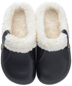 Zkyo Clogs Damen Herren Winter Warme Gefüttert Hausschuhe Leicht Rutschfeste Home Slipper Schwarz Größe 35-36 (CN 35-36) von Zkyo