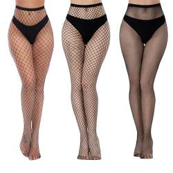 ZmdecQna Schwarz Netzstrümpfe, 3 Paar Sexy Fishnet Hohe Strümpfe Damen Taille Netzstrumpfhosen Strumpfhosen Elastisch Mode Strumpfhosen für Damen Alltagskleidung von ZmdecQna