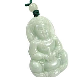 Jade-Anhänger-Halskette, Feng Shui-Amulett, Guanyin-Halskettenanhänger, echter zertifizierter Jadeit der Güteklasse A, Smaragd-Jade-Anhänger, Reiki-Chakra-Meditations-Talisman for Wohlstand, Geld, Glü von ZoRHac