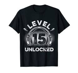 Level 15 Freigeschaltet 15 Jahre Gamer Geburtstag Geschenk T-Shirt von Zocker Coole Retro Gamer Geburtstag Geschenkideen