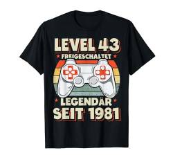 Level 43 Geburtstag Mann Deko Lustig 1981 43er Geburtstag T-Shirt von Zocker Stylez Gamer Geburtstag Geschenke 2024