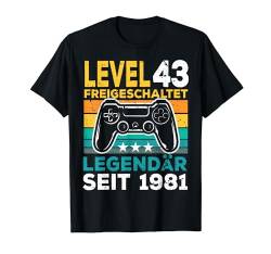 Level 43 Geburtstag Mann Deko Lustig 1981 43er Geburtstag T-Shirt von Zocker Stylez Gamer Geburtstag Geschenke 2024