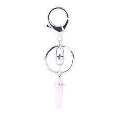 Obelisk Charm Schlüsselanhänger mit natürlichem rosa Quarzstein Detail & Silberkette, Silberfarben / Pink, M, Kette, Anhänger von Zodiark Jewellery