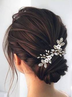 Zoestar Blumen-Hochzeits-Haarkämme, goldfarbener Kristall-Kopfschmuck, Strass-Braut-Haarschmuck für Frauen und Mädchen von Zoestar