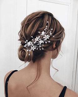 Zoestar Blumen-Hochzeits-Haarreif, silberne Kristallperlen, Stirnbänder mit Perlen, Brautschmuck für Frauen und Mädchen von Zoestar