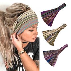 Zoestar Boho Breite Stirnbänder Yoga Striple Head Wraps Vintage Turban Bandeau Kopftücher Dehnbare Stilvolle Haarbänder für Frauen und Mädchen (3 Stück) (C) von Zoestar