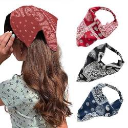 Zoestar Boho Dreieck Kopftuch Vintage Kopftuch Stirnbänder Chiffon Haarbandanas Turban Haarschals Elastisches Haarband für Frauen und Mädchen, 3 Stück (A) von Zoestar