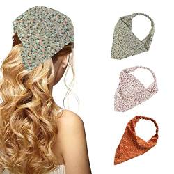 Zoestar Boho Dreieck Kopftücher Grün Chiffon Kopf Kopftuch Stirnbänder Blume Haar Bandanas Turban Haar Schals Elastische Haarband für Frauen und Mädchen (3 Stück) von Zoestar